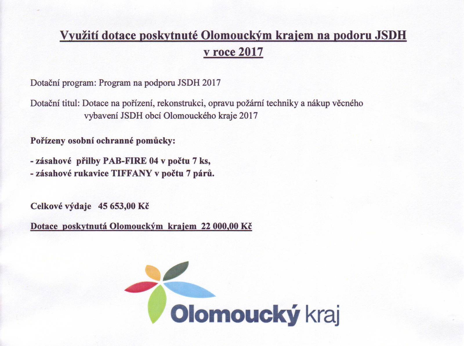 Dotace OK na podporu JSDH 2017
